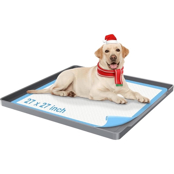 Pee Pad Holder for Dogs, 27"X27" Non-Slip Silicone Puppy Pad Holder with 1-Inch Raised Edge, Floor Protection for Indoor Use, Fits Most Training Pads, Easy to Clean, Grey