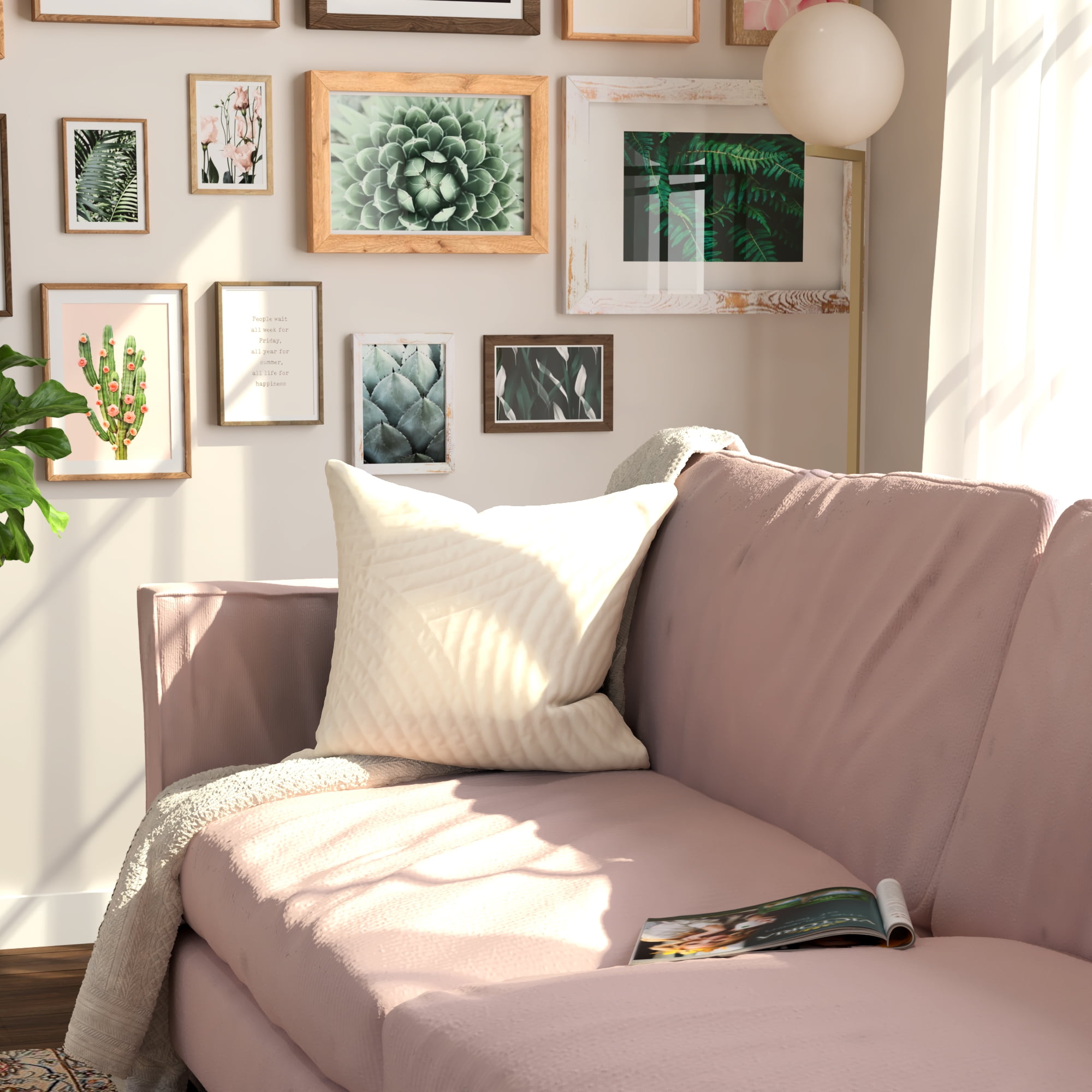 Decorative Throw Pillow Cover, 18” x 18”, Ivory, Quilted Geometric Pattern on Poly Velvet Creating a Natural Sense of Style For Any Living Room, Bed, and Sofa.