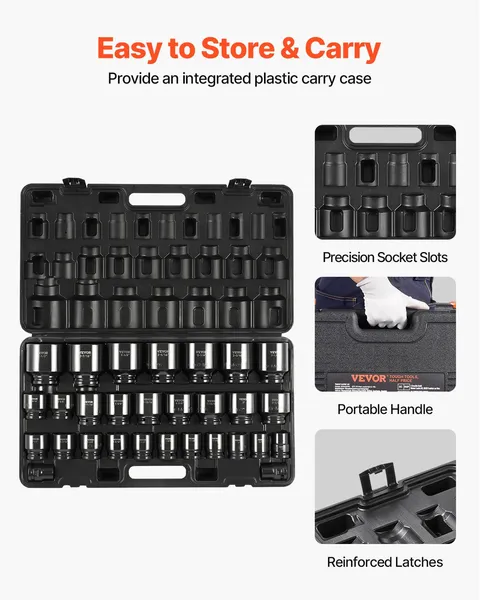 3/4 Inch Drive 29 Piece Impact Socket Set SAE 6 Point Sockets 2-1/2 Inch Storage Cage CR-M0 Rugged Construction