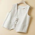 thumbnail image 3 of CHOK Gilet en Coton et Lin pour Femmes, Blazer Sans Manches à Col en V avec Poches, 3 of 7