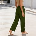 thumbnail image 5 of YuXingFu Womens Fashion Solid Crinkled Crepe Button Decor Half Back Elastic Waist Casual Pocket Loose Wide Leg Long Pants Army Green XXL, 5 of 8