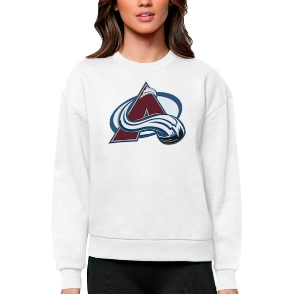 Women's Antigua White Colorado Avalanche Primary Logo Team Logo Victory Crewneck Pullover Sweatshirt