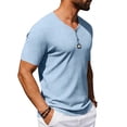 thumbnail image 6 of Men's Short Sleeve Henley T-Shirts Ribbed V Neck Slim Fit Stretchy Casual Summer Fashion Textured Button Down Pullover Tops, 6 of 9