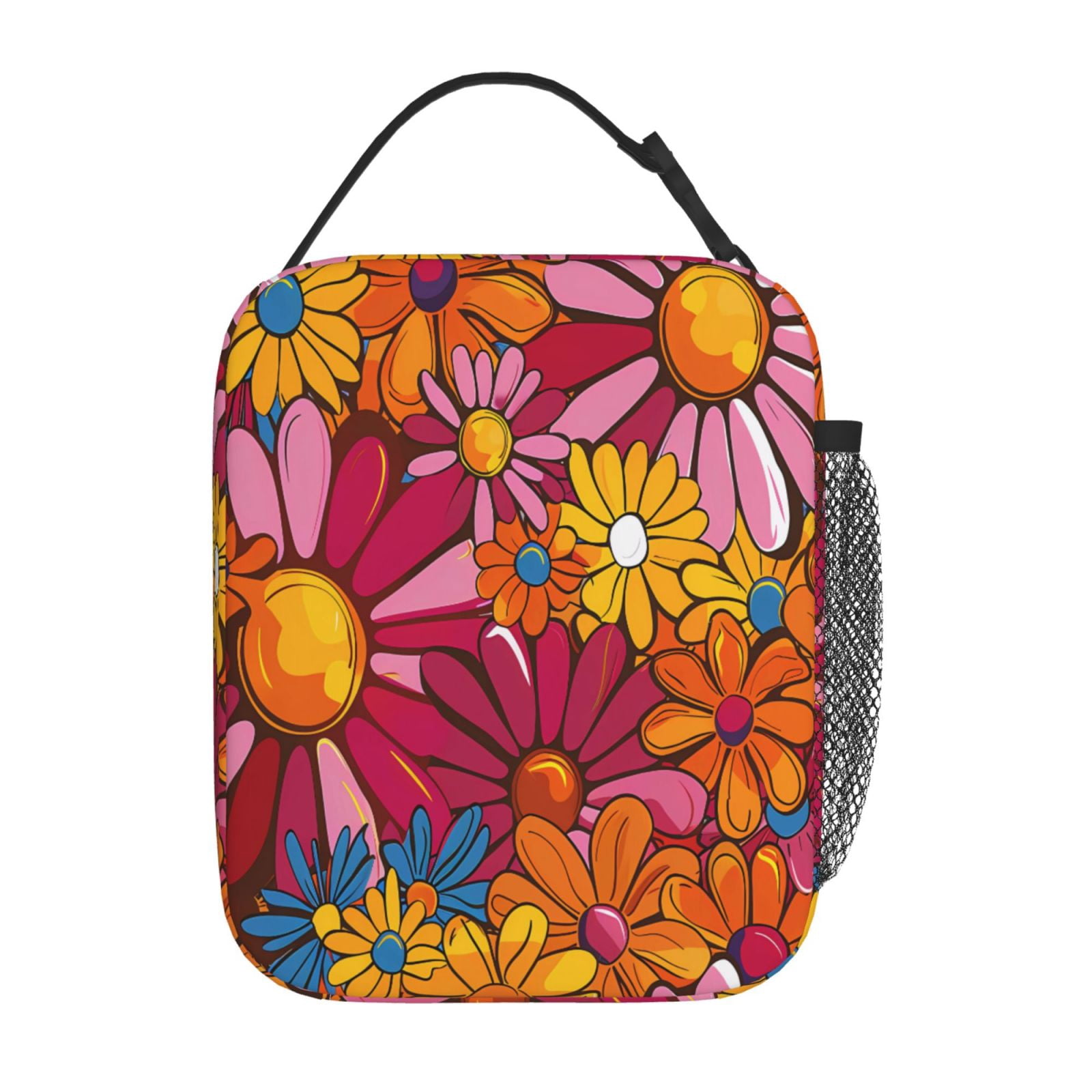 Lunch Bag For Women Men Insulated Portable Lunch Box Bento Box Office Picnic Travel Cooler Bag Colorful Floral Pattern Groovy Flowers (3)