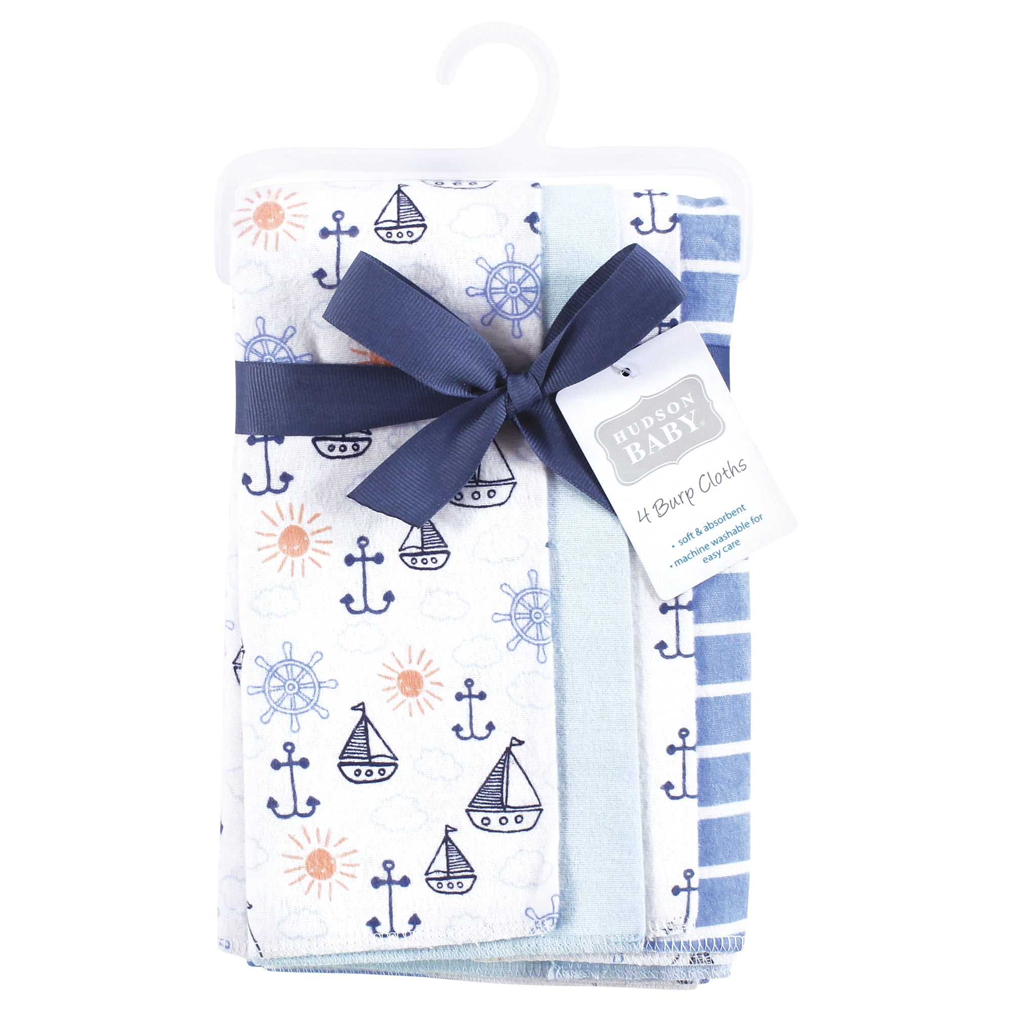 Hudson Baby Cotton Flannel Burp Cloths 4-Pack, Sunshine And Sailboats, One Size