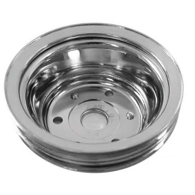 Poulie de Vilebrequin R9607 de la Société RPC Racing Power pour Utilisation avec les Moteurs 1969-1985 Chevy 283-400; Double Rainure; Diamètre de 6,90 Pouces; Longue Pompe à Eau; Chromé; Acier