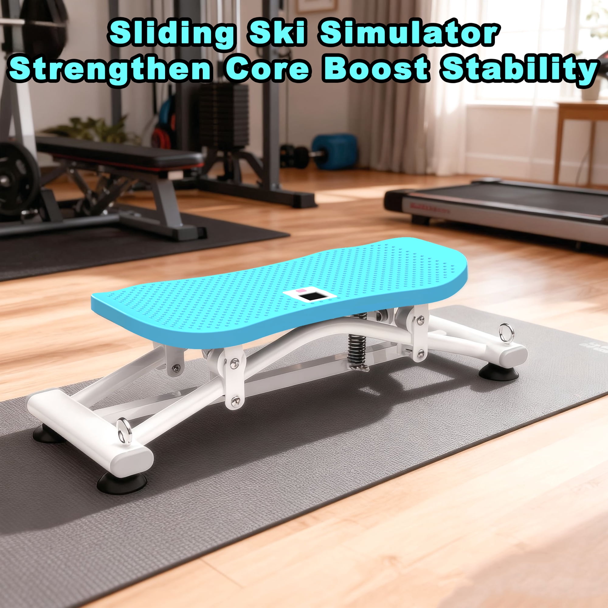 Ski Simulator, Indoor Skiing Machine, Sliding Fitness Trainer with Resistance Bands, Detachable Bands, Non-Slip Base, 300 Lbs Capacity, for Core Leg Arm Workout, Full-Body Cardio at Home Gym, Blue