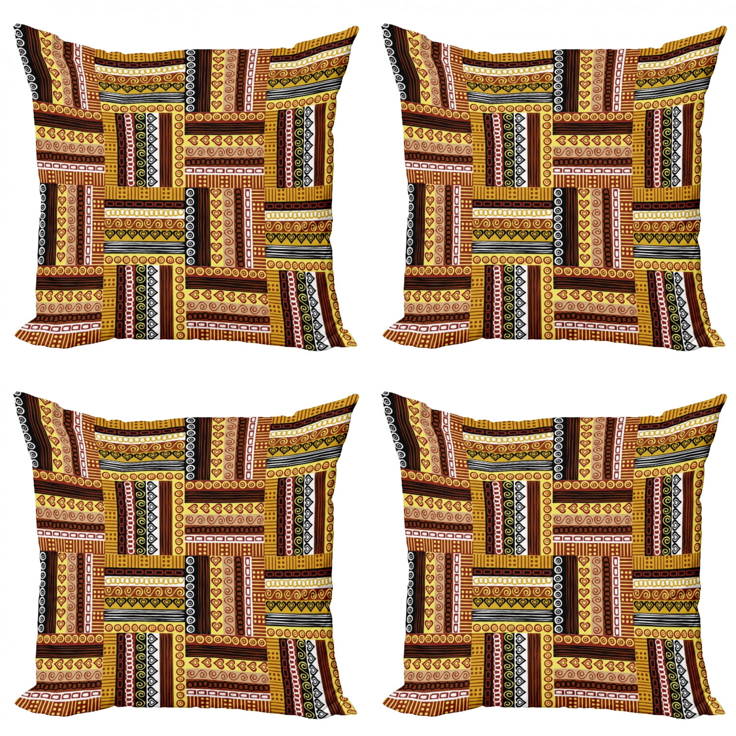 Ethnic Throw Pillow Cushion Case Pack of 4, Traditional Oriental Motifs