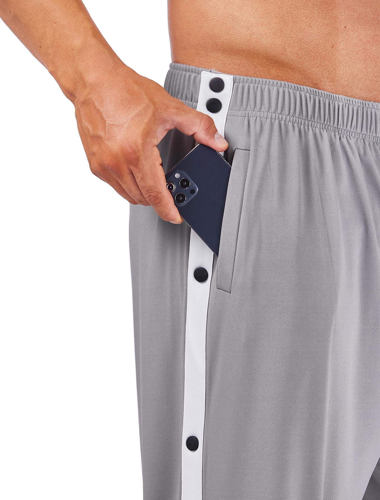 CAITZR Men's Button Tear Away Basketball Pants Training Warm up Sweatpants  Side High Split Snap Button Pants for Sport 