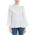thumbnail image 1 of Max Studio London Womens Lattice Ruffled Blouse, Off-White, X-Small, 1 of 1