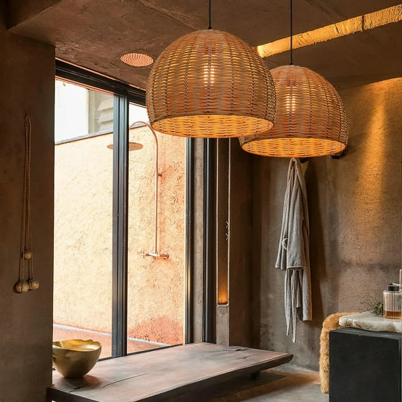 Arturesthome Boho Round Basket Handemade Bamboo Pendant Light