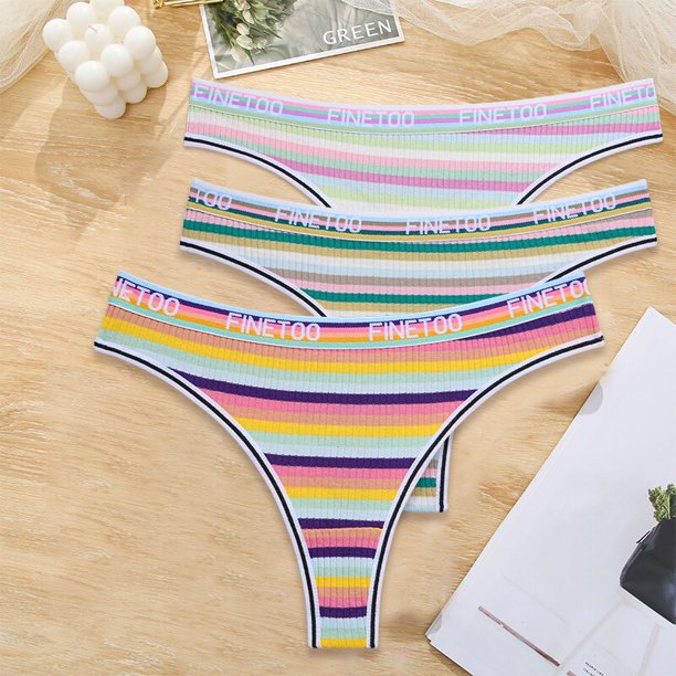 FINETOO 3 unids/set mujer algodón sin costuras Tanga Sexy colorido rayas lencería bragas S-XL tangas mujer letra cintura ropa interior Tan Jianjun unisex