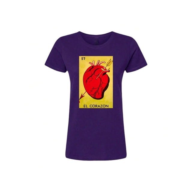 Playera Blusa El Corazon De La Loteria Mexicana Tradicion Mexicana Color Morado Talla Chica Marca Emil SaEs