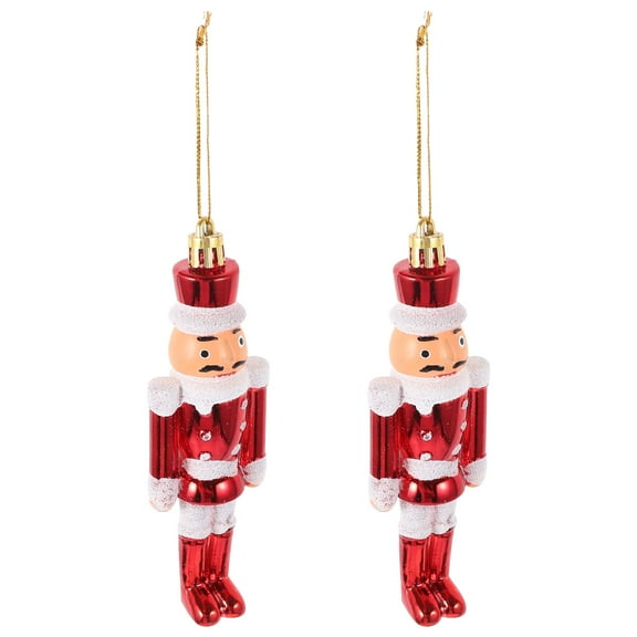 OFFIGAM 2Pcs Mini Nutcracker Soldier Pendant Red White Plastic Christmas Ornament Hanging Decoration