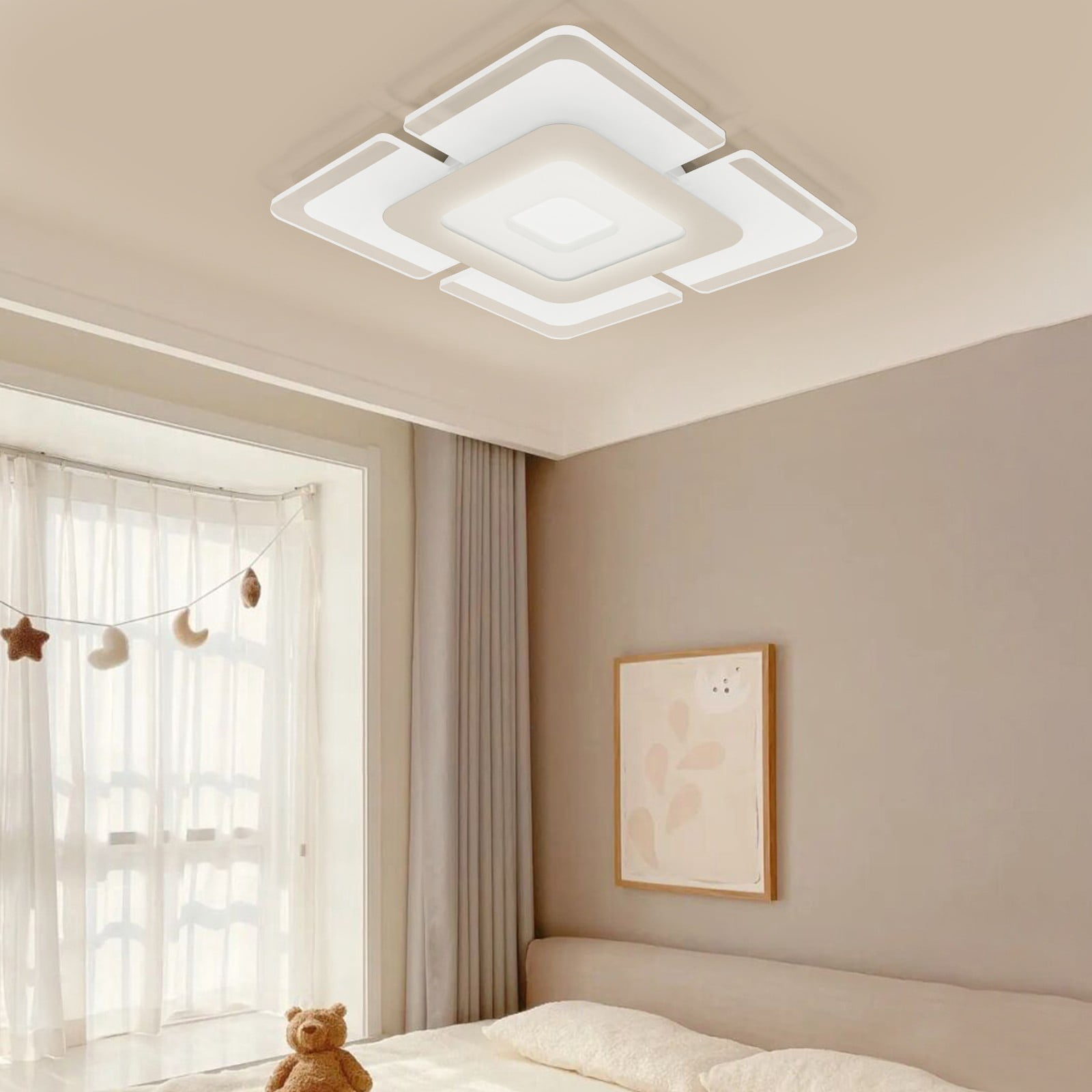 LED Flush Mount Light Fixture, 16.5 Inch Square Acrylic Chandelier Close to Ceiling Light for Living Room Bedroom Dining Room