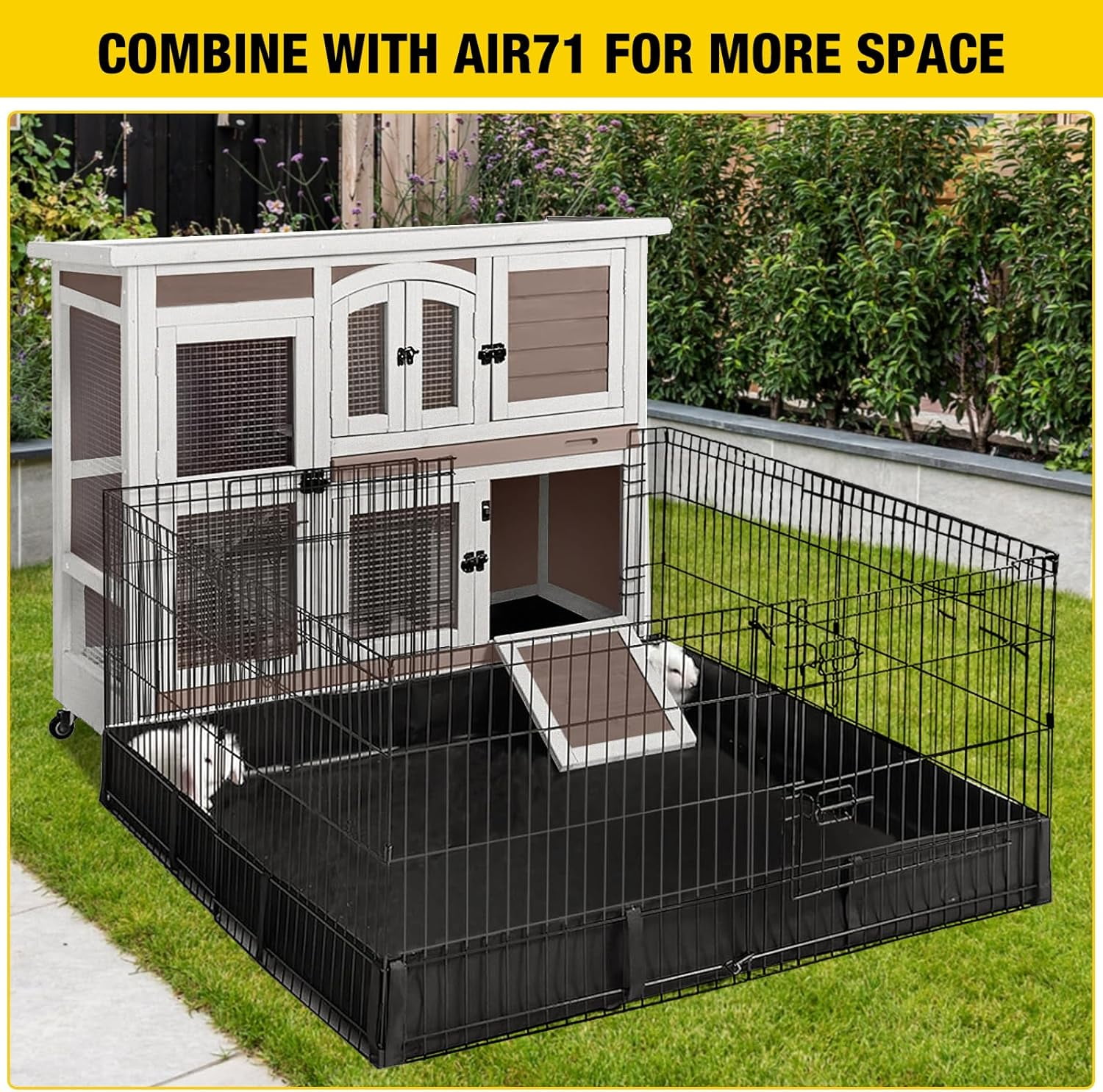 Aivituvin Bunny Cage Rabbit Hutch Indoor Rabbit House with Wheels Outdoor Guinea Pig House with Two Plastic Tray (Brown)