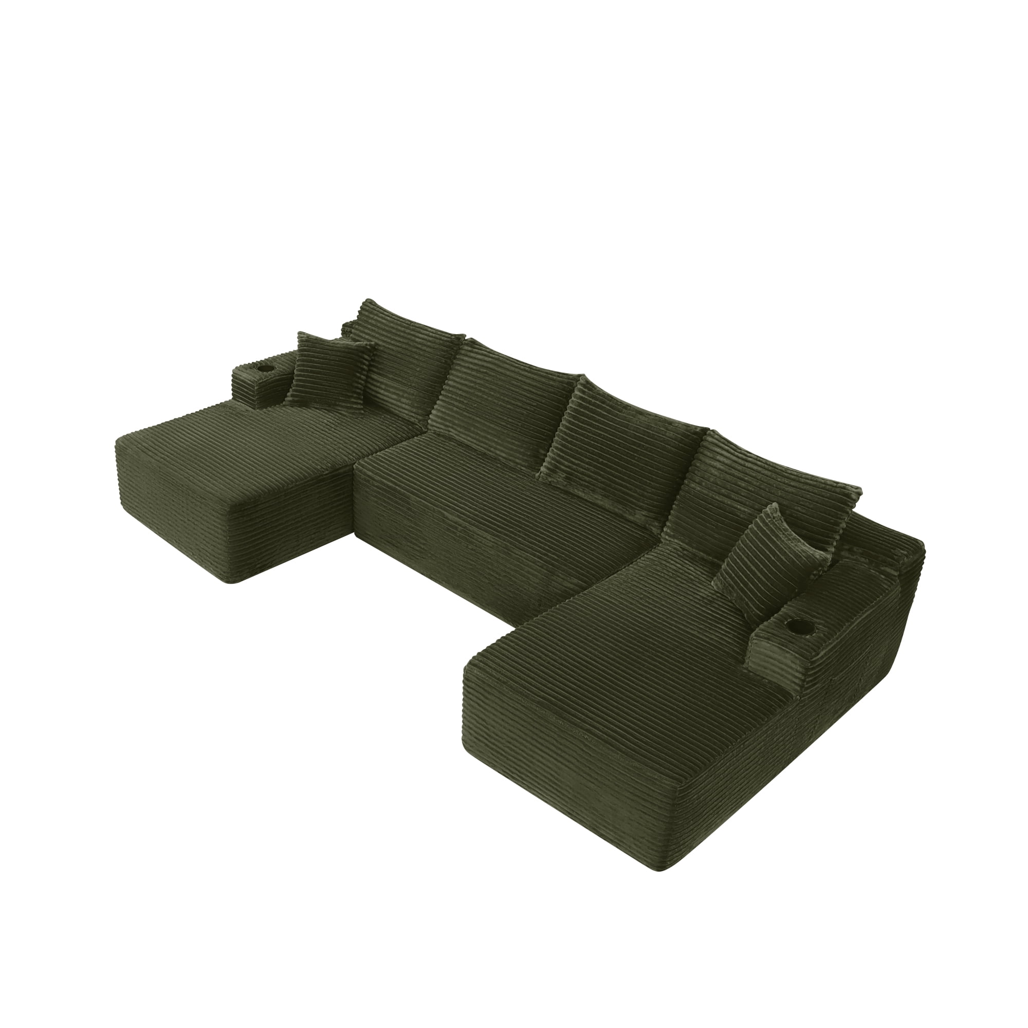 Modular U-Shaped Sectional Sofa with Chaise, 134'' Cloud Sofa with Cup Holders and Side Pockets, Upholstered Couch with Deep Seat for Living Room