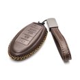 thumbnail image 2 of Vitodeco Leather Smart Key Fob Case Compatible with Nissan Versa, Sentra, Altima, Maxima, Rogue 2007-2022 (5-Button, Brown), 2 of 5