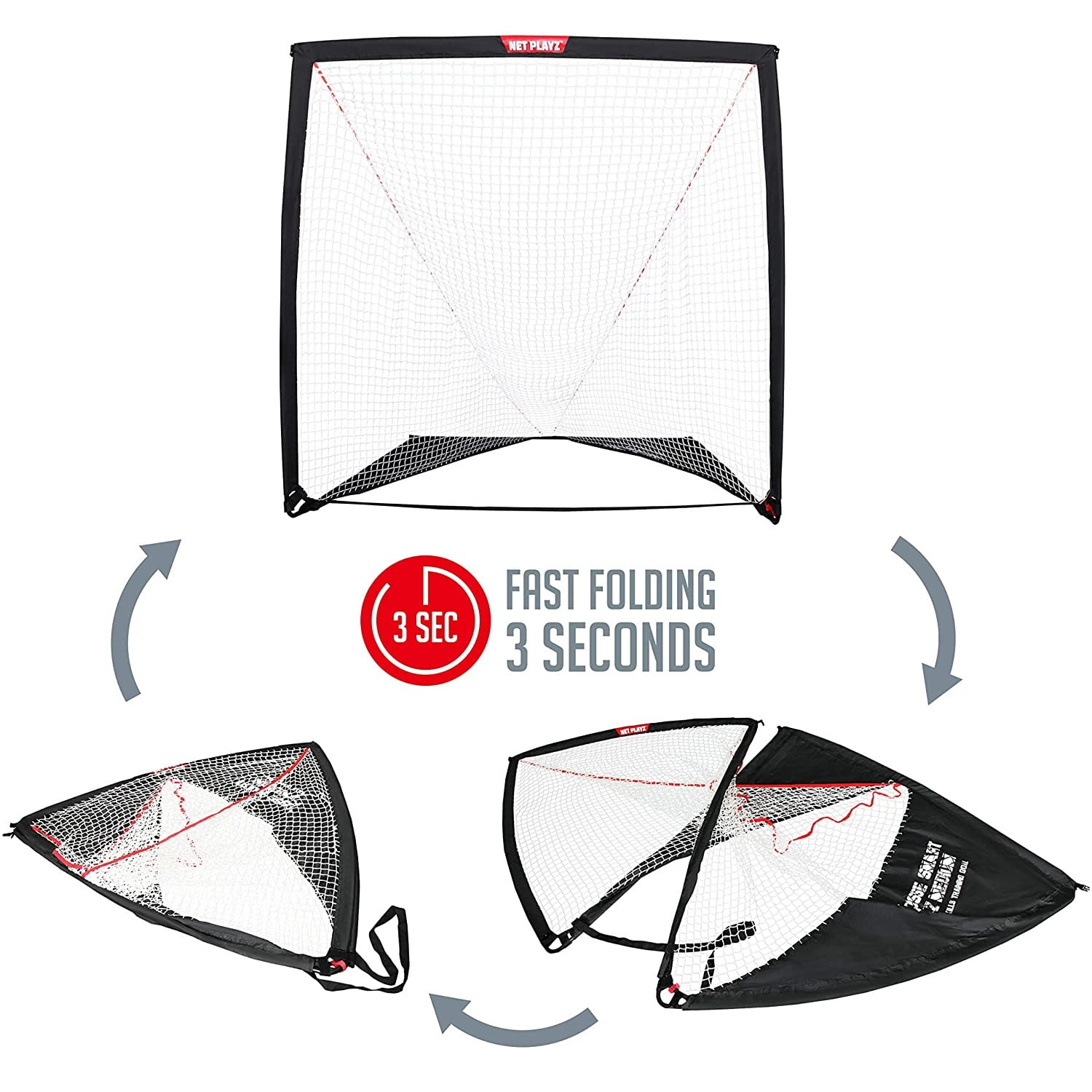 NET PLAYZ 6 x 6 x 6 Feet Lacrosse Goal Fast Install, Fiberglass Frme, Lightweight, Foldable, Portable, Carry Bag Included, Black