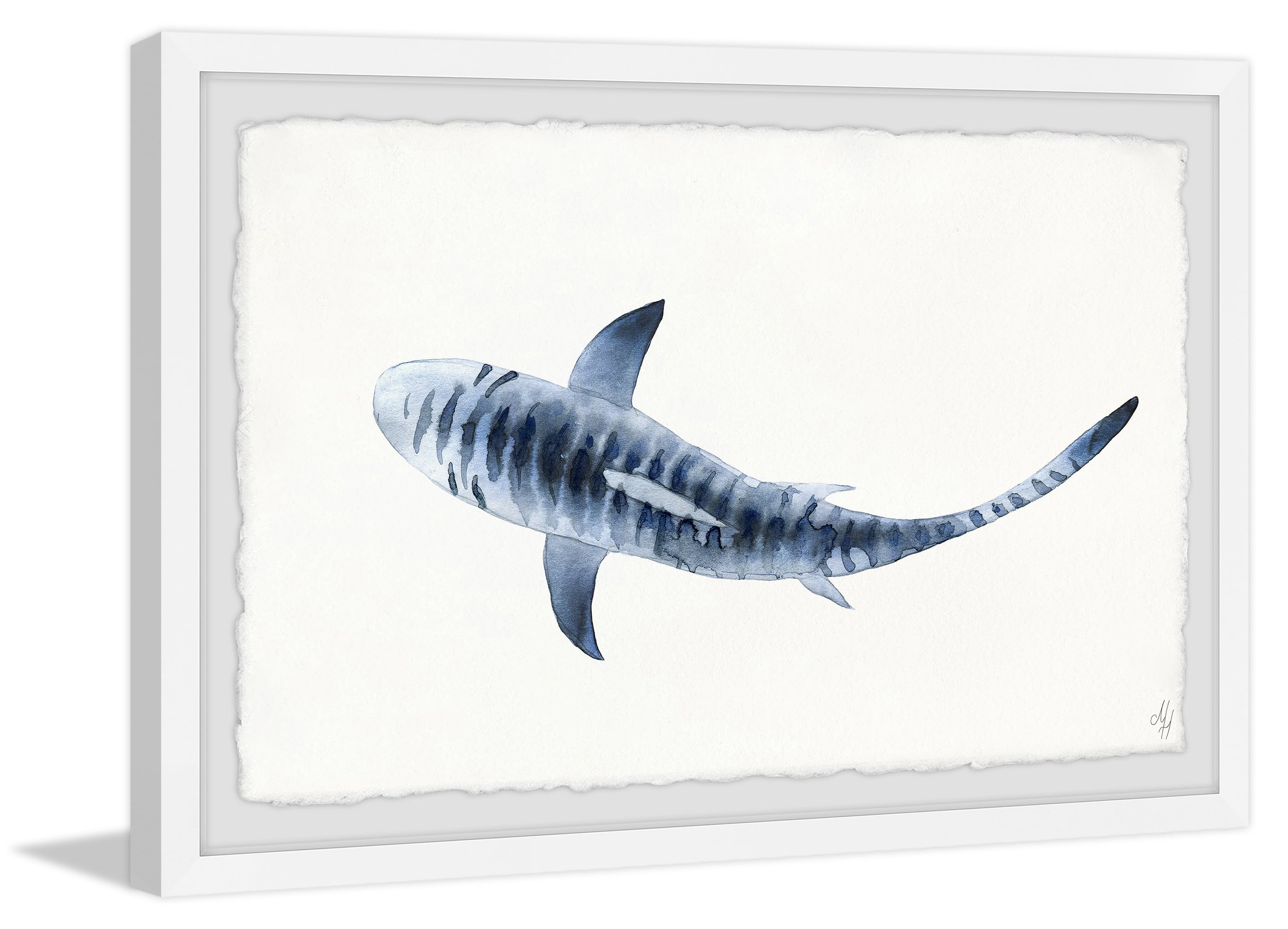 Marmont Hill Blue Striped Shark Framed Wall Art