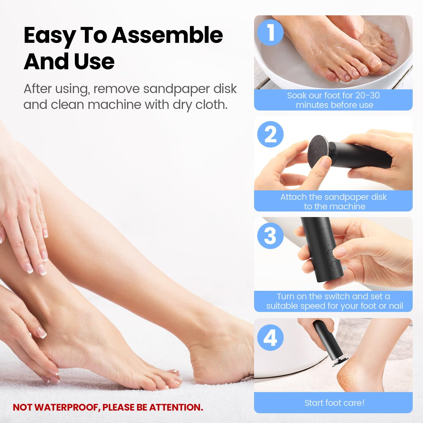 JUUTREN Electric Callus Remover for Feet, Foot File Nail Drill 2 in 1, Rechargeable Dermave Foot Callus Remover With 30pcs Sandpaper Disk, Professional Pedicure Tools for Dry Dead Skin, 6 Speed
