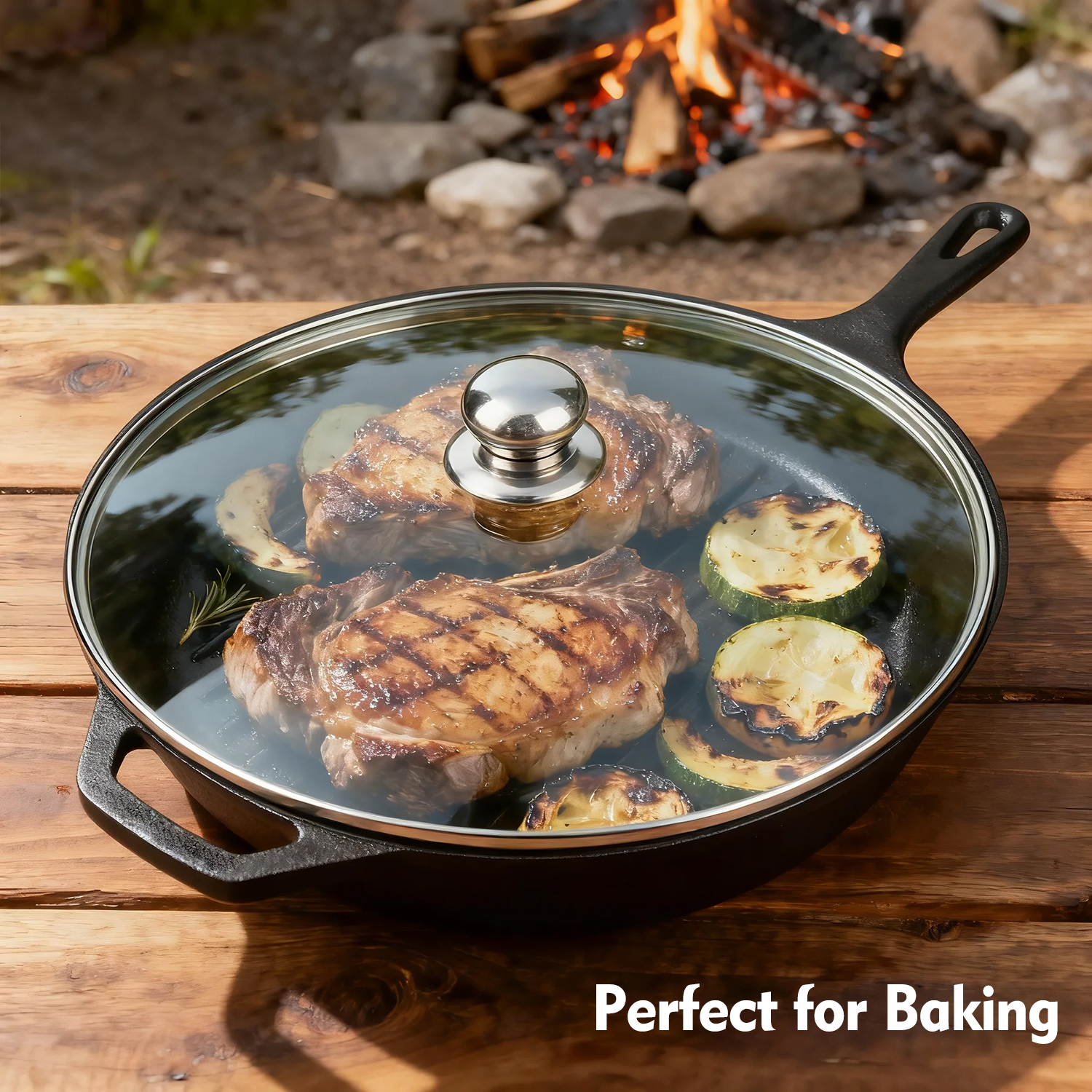AOKIWO 12-Inch Cast Iron Skillet with Glass Lid photo 6
