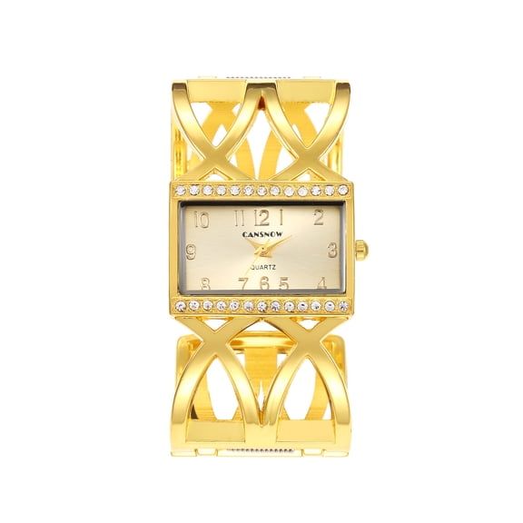 Women’s Golden Bangle Watch with Golden Square Dial Crystal Accent Quartz Bracelet Watch