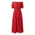 thumbnail image 6 of Baqcunre Womens Dresses 2023 New Spring New Solid Elastic Neckline Off Shoulder Slender Dress Women'S Casual Dresses Midi Dress Red Dress M, 6 of 6