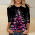 thumbnail image 2 of Ugly Christmas Shirts for Women Funny Shinny Xmas Tree Printed Tees Casual 3/4 Sleeve Merry Christmas Tunic Tops, 2 of 5