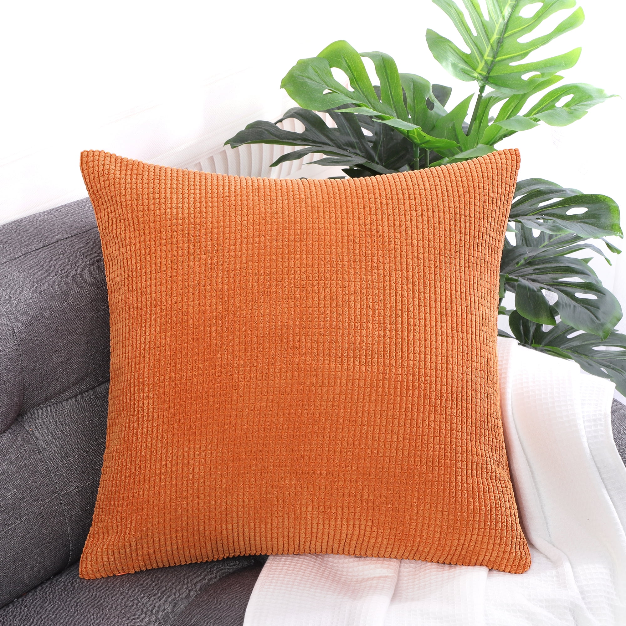 Unique Bargains Corduroy Texture Decorative Throw Pillow Cover Orange 18" x 18"