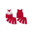 thumbnail image 2 of BemeyourBBs Kids Toddler Girl Soccer Cheerleader Red and White Cheer Team Uniforms for Girls Practice V Neck Tank Top with Pleated Skirt Set Rooter Stage Suit Summer Game Day Cheerleading Costume, 2 of 9