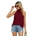 thumbnail image 3 of Women's Tank Top Summer Clothing Sleeveless Halter Mock Turtleneck Vest Solid Color T-shirt Loose Casual Pleated Front Blouse,S-2XL, 3 of 9