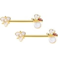 thumbnail image 1 of Body Candy 14G Womens Nipplerings Piercing PVD Steel 2Pc White Bug Flower Nipple Ring Set 9/16", 1 of 2