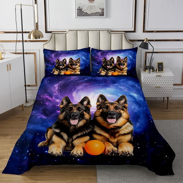 Erosebridal Animal Dogs Coverlet Set King,Starry Sky Galaxy Bedding Set,Kids Room Decorative,Ultra Soft,3 Pieces