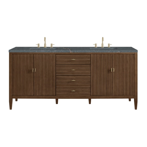 James Martin Vanities 485-V72-3Pbl Myrrin 72" Double Basin Wood Vanity Set - Mid-Century