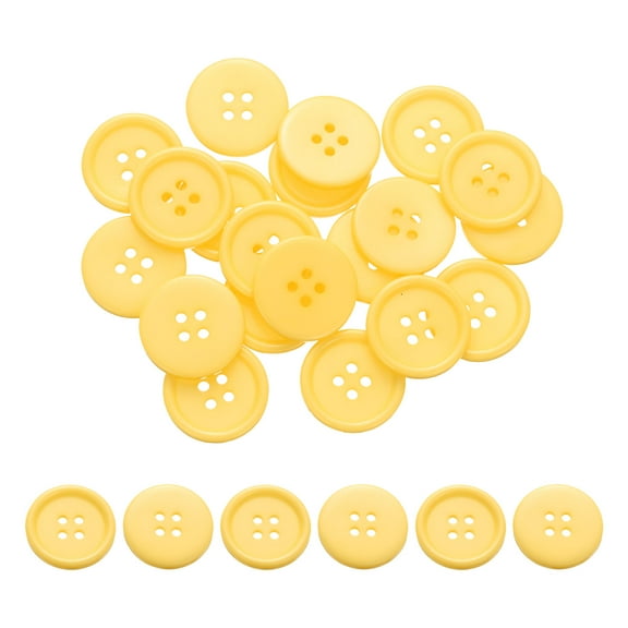 Uxcell 50Pcs 40L 4-Hole Resin Sewing Buttons for Crafts, 25mm 1" Round Clothing Fastener Round Resin Buttons for DIY Sewing Clothes Fabric Pants Dress Skirt Crafts Replacement, Yellow