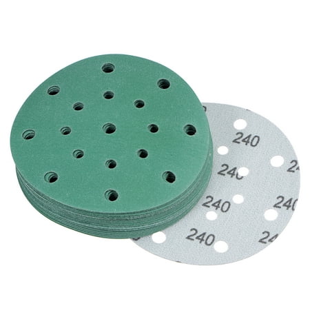 

20 Pack Green Film Sandpapers 240 Grits 6 Hook and Loop Backed Random Orbital Sanding Discs 17-Holes