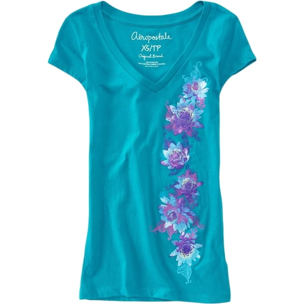 Aeropostale - Camiseta gráfica divertida con purpurina para mujer, verde, mediana