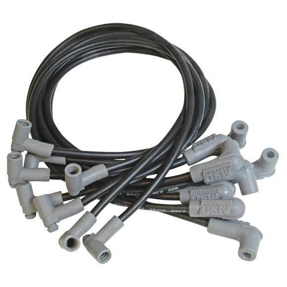 MSD Ignition Spark Plug Wire Set 35593 Super Conductor; Pre Assembled; Black; 8-1/2 Millimeter; Silicone and Synthetic; 90 Degree Spark Plug Boots; 90 Degree Distributor Boots With HEI Style Terminals