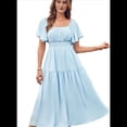 thumbnail image 3 of Vestido Informal de Verano para Mujer, de Corta, Cuello Cuadrado, Cintura Fruncida, con , Holgado, Azul XXXL, 3 of 6