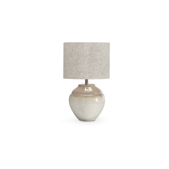Signature Design by Ashley Waldish Metal Table Lamp, Cream and Beige Finish, 19" Height, Drum Shade