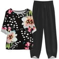 thumbnail image 2 of DDAPJ pyju Womens Cotton Linen 2 Piece Outfits Dressy Floral Print Half Sleeve Blouse Tops with Elastic Waist Capri Pants Suits Plus Size Lounge Matching Set Black S, 2 of 6