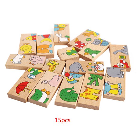 15PCS/Set Animal Colored Dominoes Wooden Puzzle Cartoon Educational Baby Toys Cute Birthday Gifts Kids Games Toy