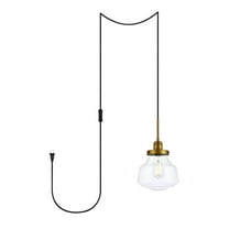 Lyle 1 light Brass and Clear seeded glass plug in pendant