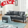 thumbnail image 1 of Sectional Sofa with Ottoman, Modern Fabric Upholstered L-Shaped Couch with 2 Pillows, Sofa Chaise Sleeper with Sturdy Wood Legs, 3-Seat Sofa for Small Space Living Room Apartment, Dark Grey, 1 of 7