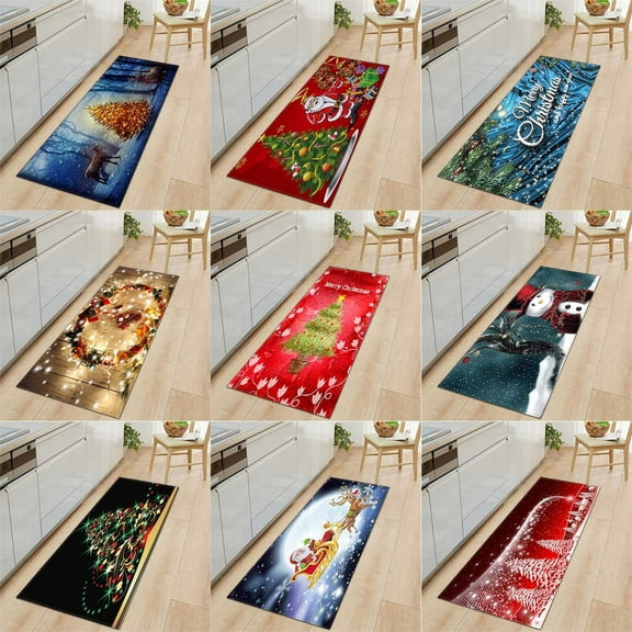 Christmas Area Rug Room Rugs Santa Snowmen Reindeer Floor Mat Christmas Decoration Indoor Red Soft Carpet Runner Area Rug Xmas Decor for Home Living Bedroom 15.75*47.24 Inch(40*120 CM)