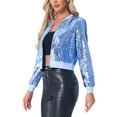 thumbnail image 4 of INSPIRE CHIC Women's Sequin Party Long Sleeve Zipper Up Cropped Bomber Jacket XL Sky Blue, 4 of 5