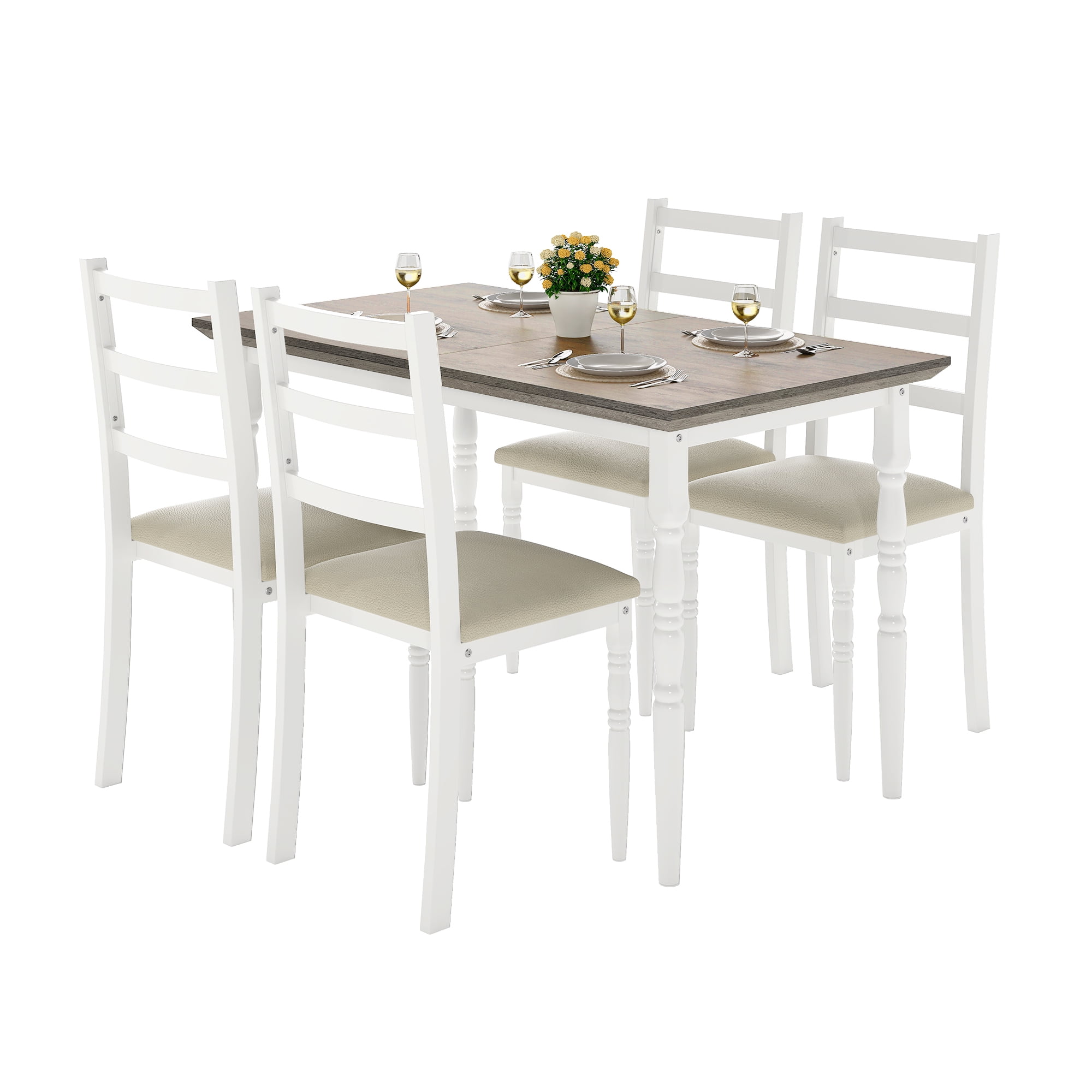 Uforic Dining Table Set for 4, Modern 5 Piece Rectangular Table Set with 4 Upholstered Chairs, Gray
