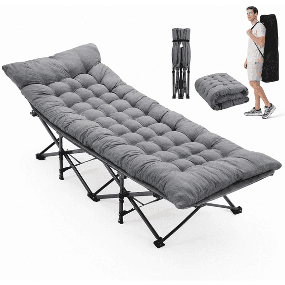Portable Folding Camping Cot, 450 lbs Capacity,Heavy Duty Adult Sleeping Cot with Outdoor Camping Beach Home Office, Gray
