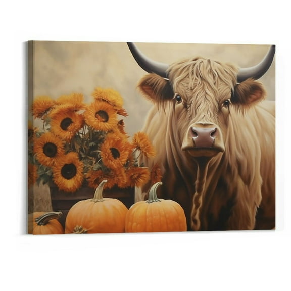 Creowell , Pumpkin, Fall Flowers, Watercolor Poster  Wall Art Wildlife Canvas Print Rustic Farmhouse Wall Decor Home Decor Modern Living Room 20x16 Inch Framed